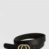 Loop Leather Accessories Brittany 27mm Black Leather Belt With Double Circle Gold Buckle