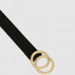Loop Leather Accessories Brittany 27mm Black Leather Belt With Double Circle Gold Buckle