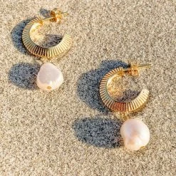 Silver Linings Aada Pearl Gold Hoop Earrings