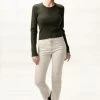 Among The Brave Inspired Dark Khaki LS Rib Knit Crew Neck Top Fashion