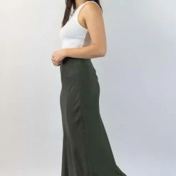 Ivy + Jack Fashion Ivy Khaki Washer Satin Midi Bias Skirt