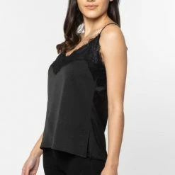 Ivy + Jack Loyal Black Satin Lace Trim Cami