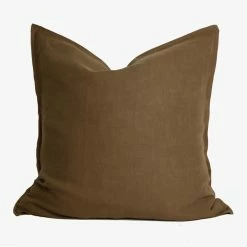 Home Lab 100% French Linen Euro Pillowcase Khaki 65 X 65cm