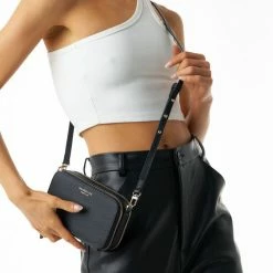 Nakedvice Accessories The Kiki Gold Double Zip Mini Crossbody Bag Black Leather