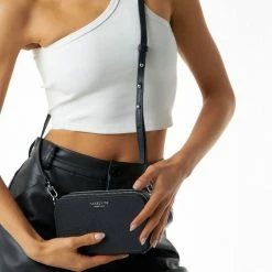 Nakedvice Accessories The Kiki SIlver Double Zip Mini Crossbody Bag Black Leather