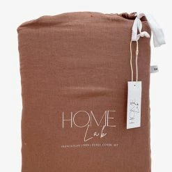 Home Lab 100% French Linen Duvet Cover Set Super King Chestnut Dusky Rose