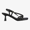 St Sana Layla Strappy Low Stiletto Black Vegan Leather Heel