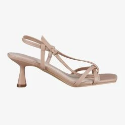 St Sana Layla Strappy Low Stiletto Blush Vegan Leather Heel