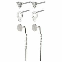 Pilgrim Malak 3pc Stud Set Earrings Silver Plated Crystal Circle Cross Accessories