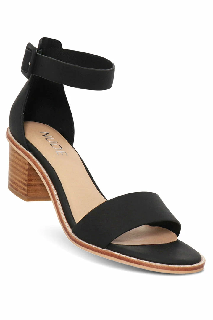 Nude Mickee Black Leather Ankle Strap Heel