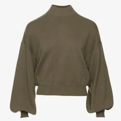 Ivy + Jack Fashion Motivation Khaki Cotton Fine Gauge Balloon High Neck Knit
