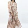 Ivy + Jack Naomi Sand Floral Blouson LS Tiered Maxi Dress Fashion