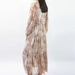 Ivy + Jack Naomi Sand Floral Blouson LS Tiered Maxi Dress Fashion