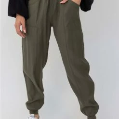Among The Brave New Warrior Khaki Relaxed Drapey Drawstring Stretch Cuff Pant Fashion