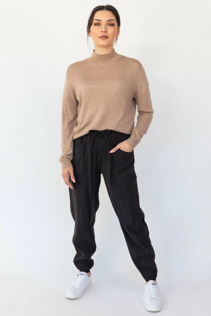 Among The Brave Fashion New Warrior Black Relaxed Drapey Drawstring Stretch Cuff Pant