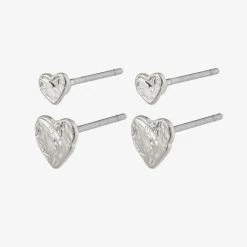 Pilgrim Sophia Heart Stud Earrings Two Pack Silver Accessories