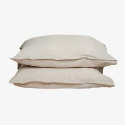Home Lab 100% French Linen Pillowcase Pair Natural Oatmeal Cushion, Throws & Linen