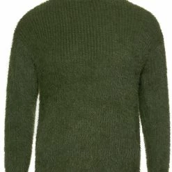 Among The Brave Brilliant Khaki Eyelash Yarn Roll Neck Knit