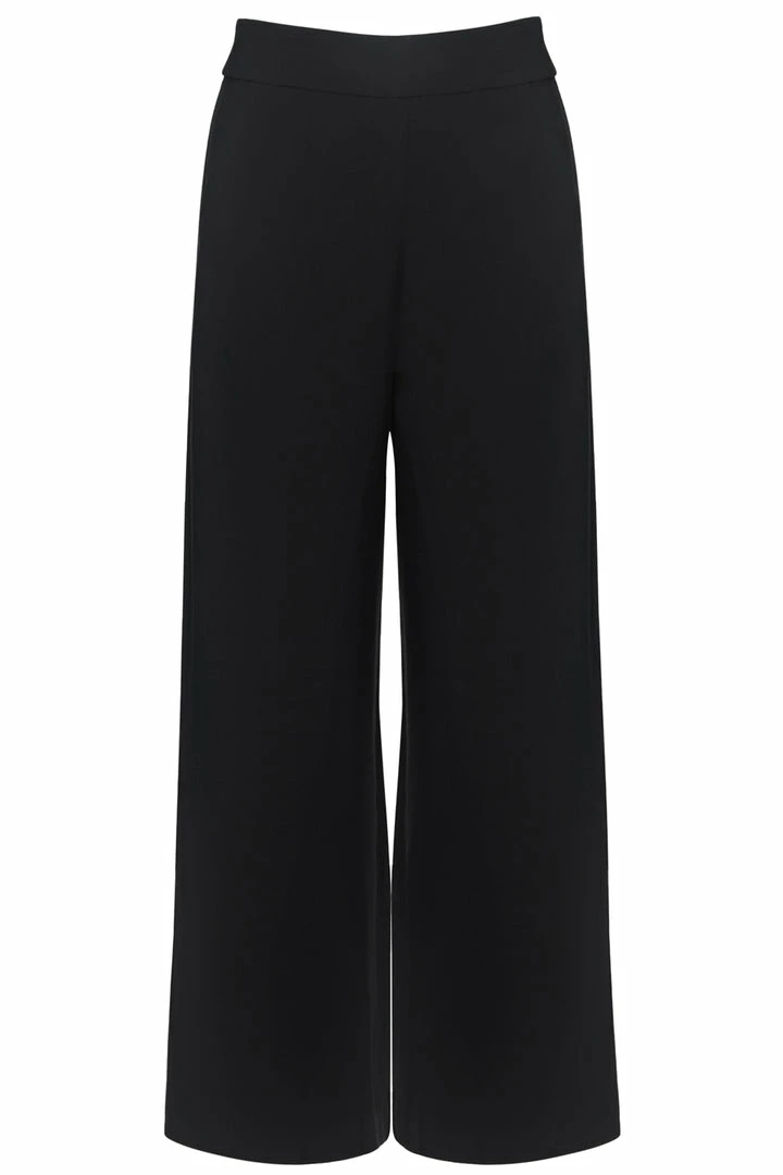 Among The Brave Effortless Black Viscose Deep Band Wide Leg Pant
