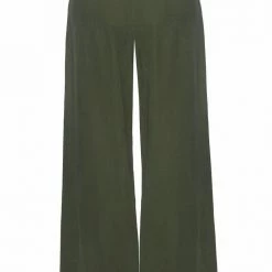 Among The Brave Effortless Khaki Viscose Deep Band Wide Leg Pant Fashion