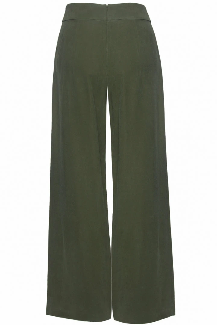 Among The Brave Effortless Khaki Viscose Deep Band Wide Leg Pant Fashion