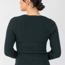 Ivy + Jack Radiant Deep Teal LS Rib Knit Crew Neck Top