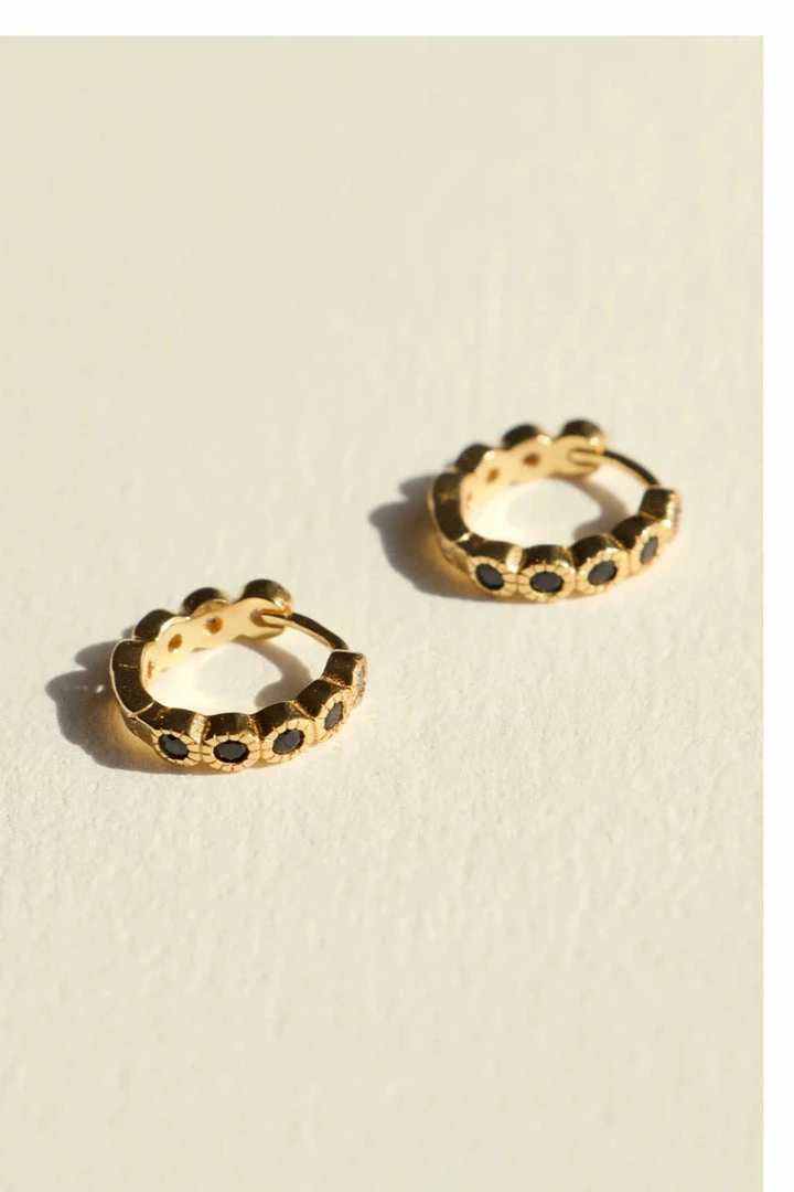 Brie Leon 925 CS Black Redondo Pillar Gold Sleeper Earrings