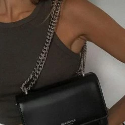 Nakedvice Accessories The Regis Silver Chain Side Bag Black