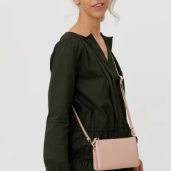 Saben Tilly Multi Pocket Tea Rose Leather Crossbody Clutch Accessories