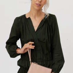 Saben Tilly Multi Pocket Tea Rose Leather Crossbody Clutch Accessories