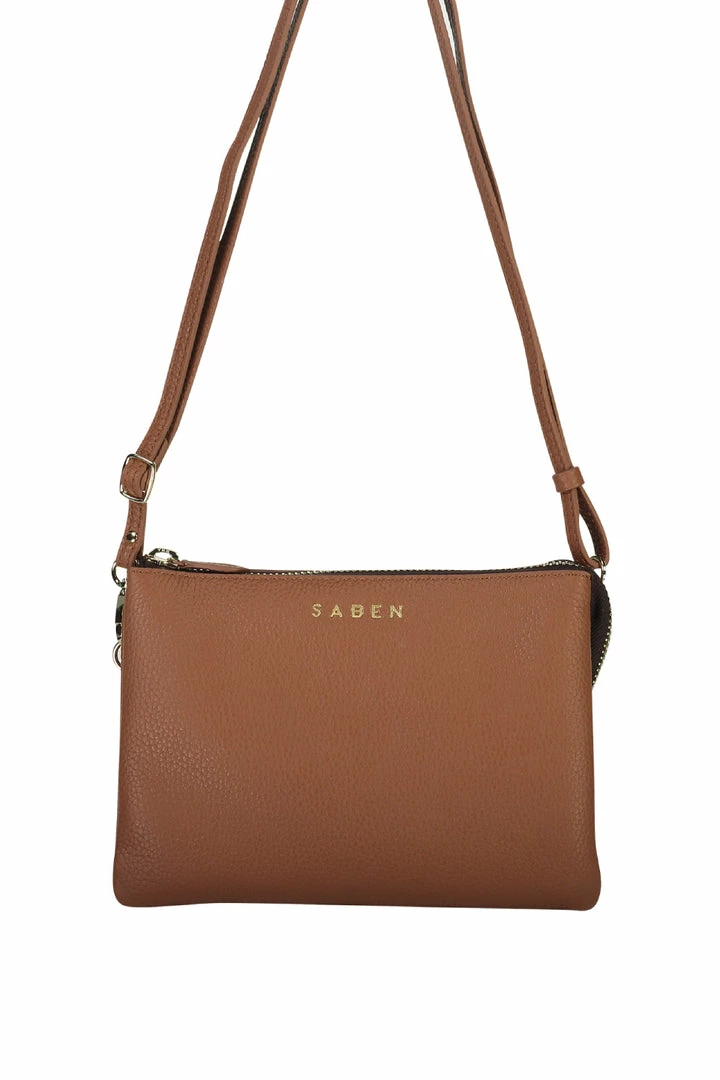 Saben Accessories Tilly Multi Pocket Tan Leather Crossbody Clutch