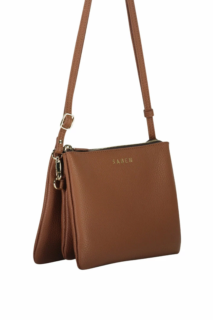 Saben Accessories Tilly Multi Pocket Tan Leather Crossbody Clutch