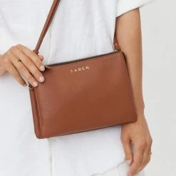 Saben Accessories Tilly Multi Pocket Tan Leather Crossbody Clutch