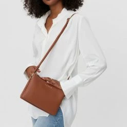 Saben Accessories Tilly Multi Pocket Tan Leather Crossbody Clutch