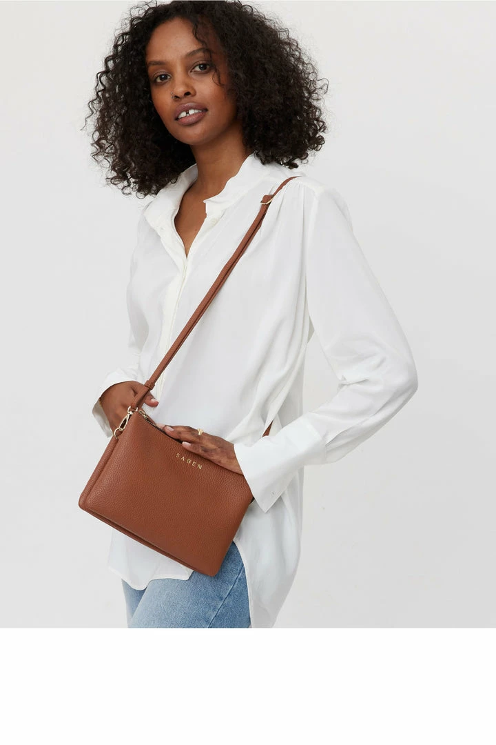 Saben Accessories Tilly Multi Pocket Tan Leather Crossbody Clutch