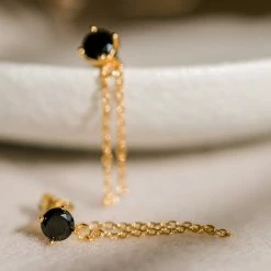 Silver Linings Miles Gold Dropper Chain Earrings With Black Garnet Accessories