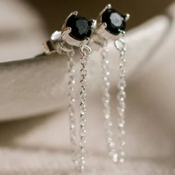 Silver Linings Miles Silver Dropper Chain Earrings With Black Garnet Accessories