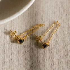 Silver Linings Miles Gold Dropper Chain Earrings With Black Garnet Accessories