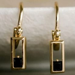 Silver Linings Accessories Realm Gold Square Sleeper Earring With Black Garnet