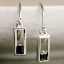 Silver Linings Accessories Realm Silver Square Sleeper Earring With Black Garnet