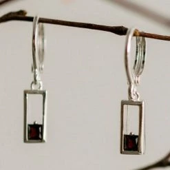 Silver Linings Accessories Realm Silver Square Sleeper Earring With Black Garnet