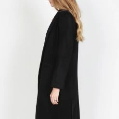 Federation Fashion Sliced Double Breasted Long Black Wool Coat