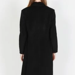 Federation Fashion Sliced Double Breasted Long Black Wool Coat