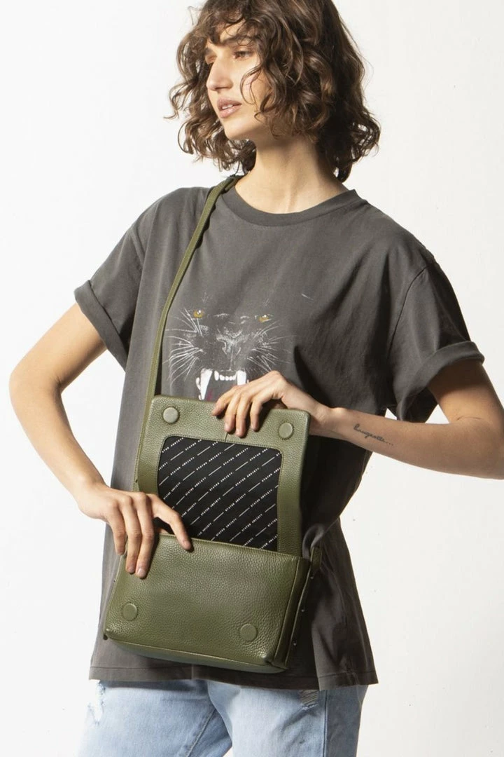 Status Anxiety Accessories Succumb Shoulder Bag Khaki Fold Over Side Studs