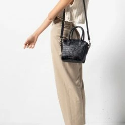 Status Anxiety Worst Behind Us Black Croc Embossed Leather Bag