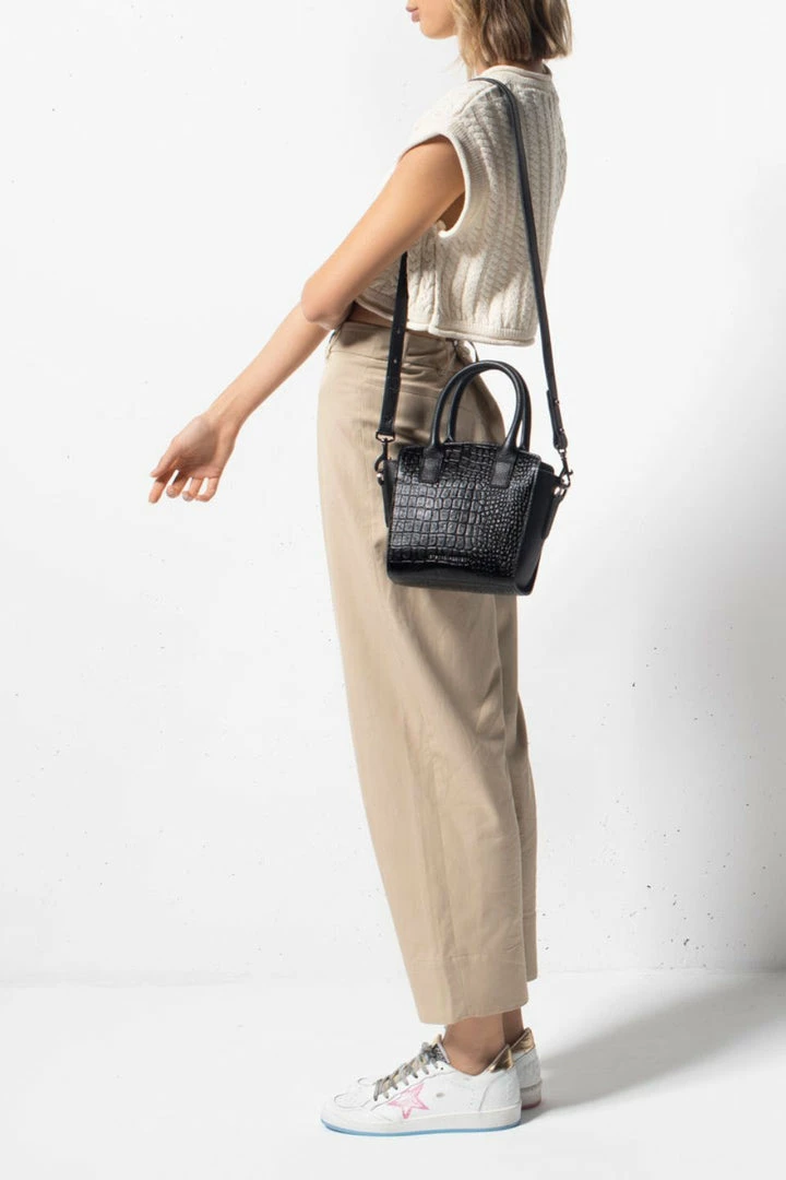 Status Anxiety Worst Behind Us Black Croc Embossed Leather Bag