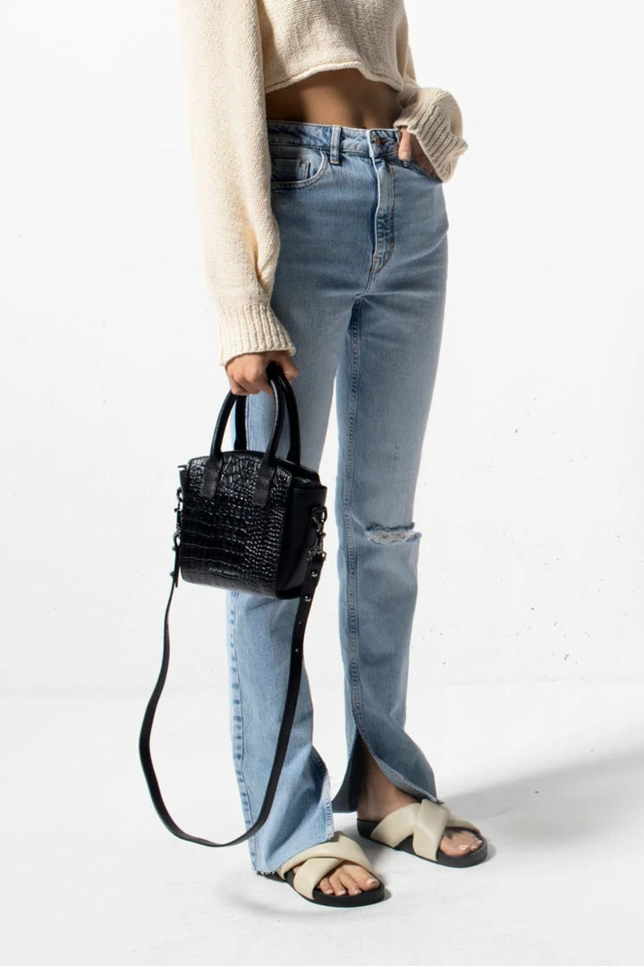 Status Anxiety Worst Behind Us Black Croc Embossed Leather Bag