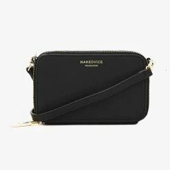 Nakedvice Accessories The Kiki Gold Double Zip Mini Crossbody Bag Black Leather