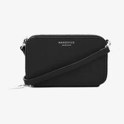 Nakedvice Accessories The Kiki SIlver Double Zip Mini Crossbody Bag Black Leather