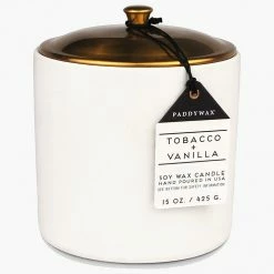 Paddy Wax Hygge Tobacco + Vanilla Ceramic Large Candle Brass Lid 425g